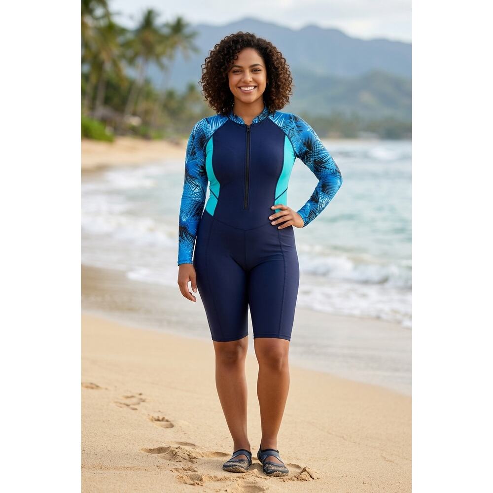 NWT Rash Guard XL Surfer Chic Blue Crush Aquatic Coastal Ocean Athletic Beach